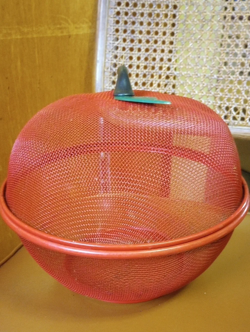 Colorful Red & Green Metal Vintage Apple Basket